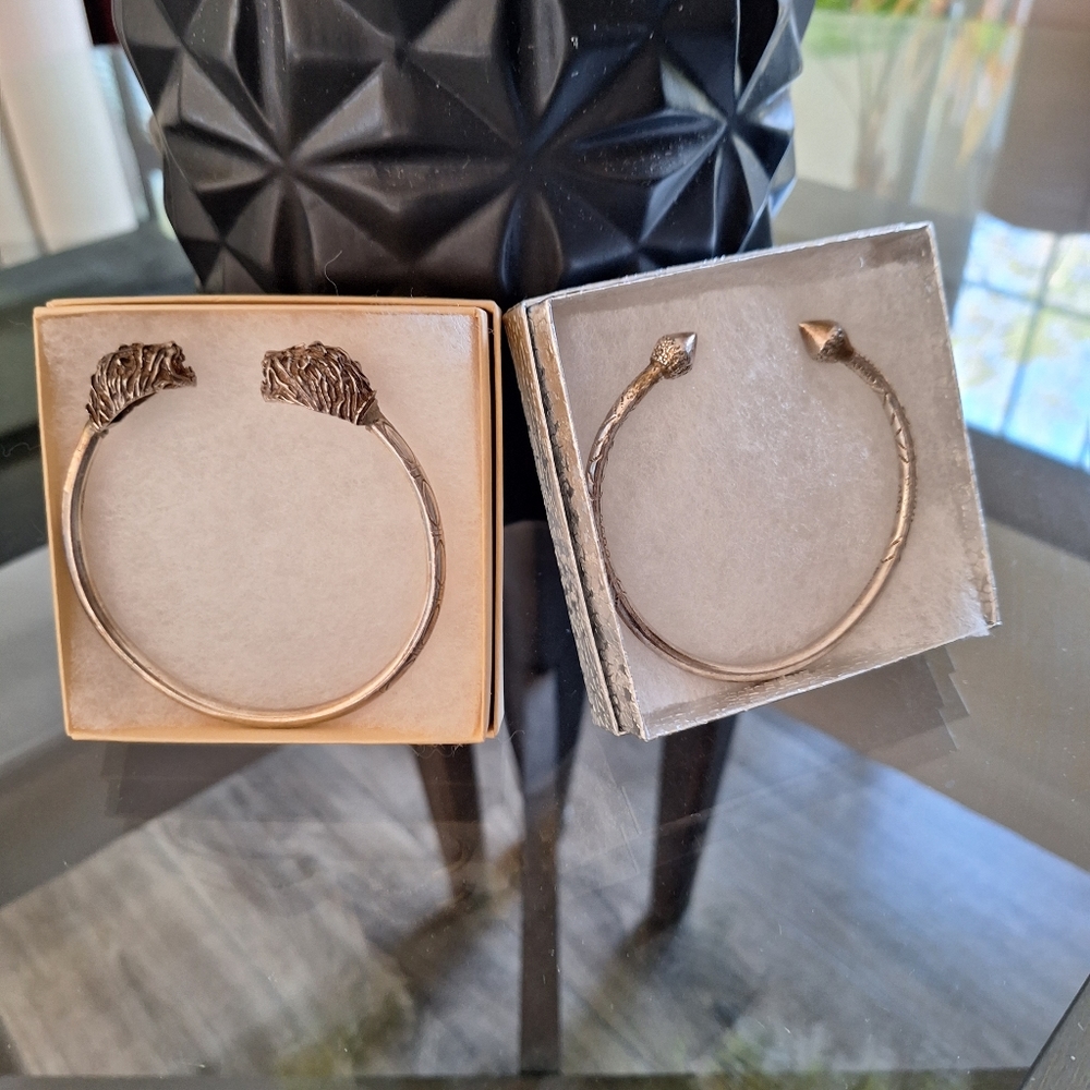 Vintage West Indian Two Lion Head & Conehead HEAVY bracelets; Not marked*